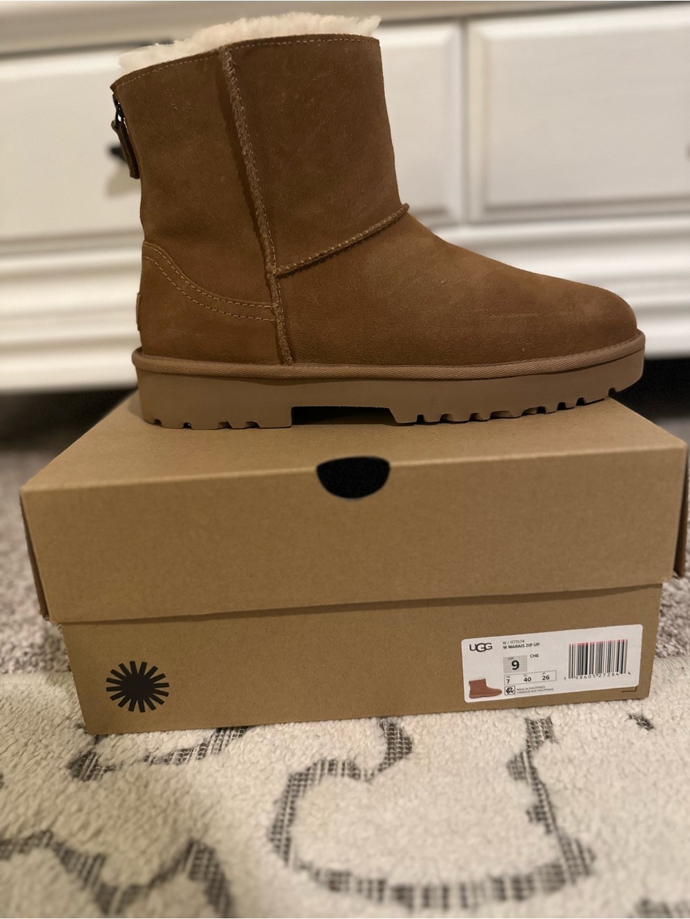 UGG Marais Zip Up Short Boot in Chestnut Brown with Shearling